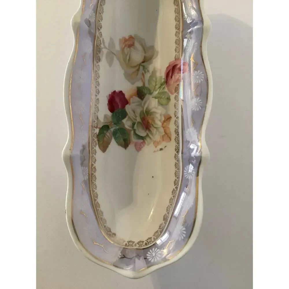 Vintage Porcelain Serving Dish Germany Floral Rose Design Gold Rim